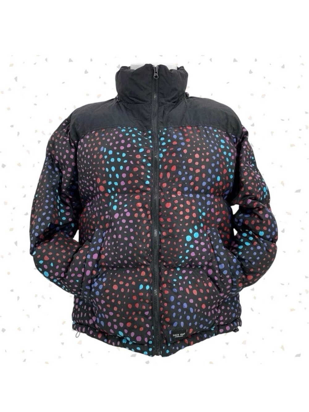 Lazy Oaf Midnight Lizard Puffer Jacket Black Rainbow Spotted Coat Unisex Size S